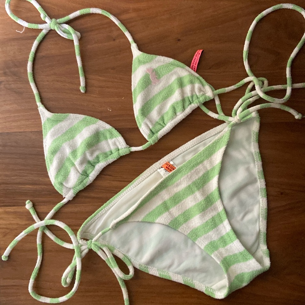 Juicy couture terry striped green bikini swimsuit sz s petite y2k